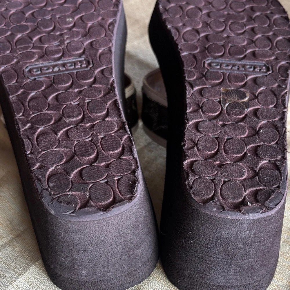 Coach Black Footbed White-Trim Logo Strap Thong Sandals - Picture 11 of 16
